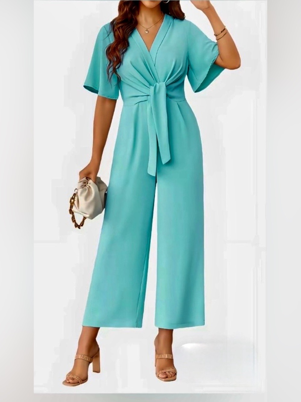 BNWT Tie-Front Wide Leg Jumpsuit in Aqua -BEAUTIFUL